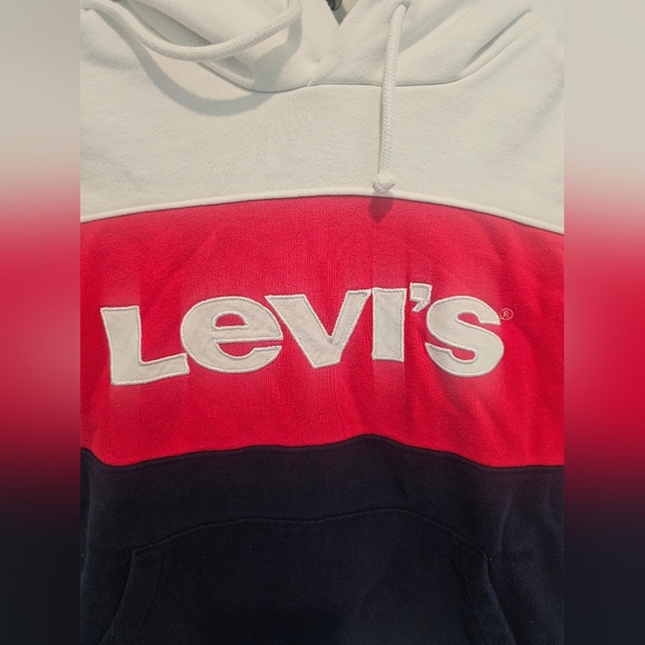 Levi’s XS Colorblock Logo Hoodie White Red Black Pullover Sweatshirt - Picture 2 of 10